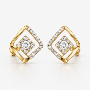 Pendientes de Oro Blanco con Diamantes de Corte Brillante, Joyería de Boda para Mujer, Engaste de Garra, Microincrustaciones, Baño de Rodio, Lujo Moderno - Product Image 1