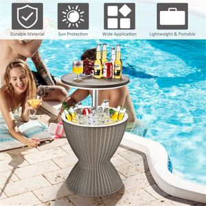 <b>Brown</b> 8Gal Outdoor Side <b>Table</b> with 2 Height Adjustable Drain Plug Imitation Rattan Ice Cooler for Outdoor Space - Product Image 2