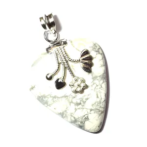 925 Sterling Silver Howlite Heart Pendant Handmade <b>White</b> Gemstone Jewelry Bohemian Indian Wholesale Gift - Product Image 1