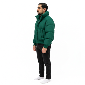 Blouson matelassé vert pour homme, col montant, fermeture éclair, coupe standard, décontracté, hiver, coupe ample, couleur unie, extérieur polyester, à capuche - Product Image 3