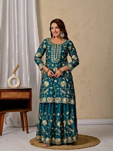 Ramdev Trading Women's Modern Heavy Chinnon <b>Silk</b> Quick Dry <b>Kurta</b>/Kurti Top with 5mm Sequences for Wedding Diwali Party Wear - Product Image 3