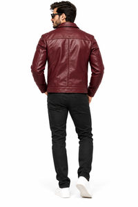 Chaqueta de Cuero Sintético Color Borgoña para Hombre con Cierre, Cuello Clásico y Bolsillos, Ropa Exterior Personalizada al por Mayor - Product Image 6