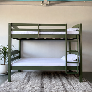 Lit superposé minimaliste vert olive personnalisable, meubles de chambre à coucher en bois sur mesure pour enfants - Product Image 5