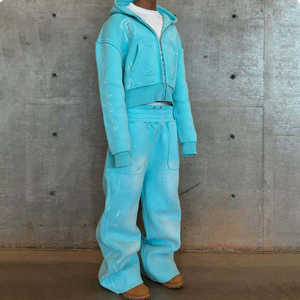 Conjunto de Sudadera con Capucha y Pantalones de Chándal para Hombre, Casual de Otoño, Bordado, con Efecto Desgastado y Lavado Ácido, Estilo Holgado - Product Image 3