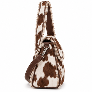Sac en cuir à imprimé vache avec fermeture à boucle, motif noir et blanc, sac à main à bandoulière - Product Image 5