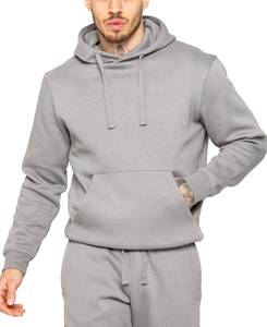 Sweat-shirt à capuche gris uni pour homme, coupe classique, en molleton de coton, décontracté, avec poche avant, pour l'automne, 300 g, vente en gros 2026 - Product Image 4