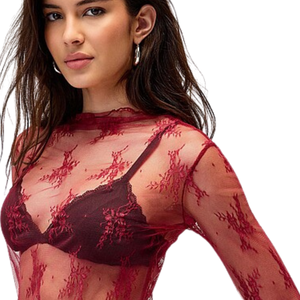 Blusa de Encaje Floral para Mujer, Manga Larga Transparente, Cuello Redondo, Corte Ajustado, Top Elegante Transparente, Camisa de Moda para Fiesta - Product Image 5