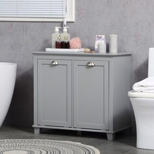 Mobiletto Portabiancheria Grigio con Design Ribaltabile per Organizzazione Bagno - Product Image 4