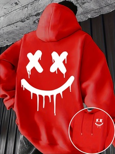 <b>Pink</b> Oversized Hoodie Men's Casual Solid Color French Terry <b>Sweatshirt</b> Autumn Regular Fit Hooded Pocket Design - Product Image 3