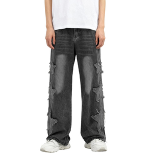 Pantalon en jean noir vintage pour hommes, coupe ample, jambe large, style streetwear - Product Image 3