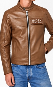 Chaqueta de Cuero PU Marrón para Hombre, Estilo Motero, Cuello Alto, Cierre de Cremallera, Corte Ajustado, para Otoño - Product Image 6