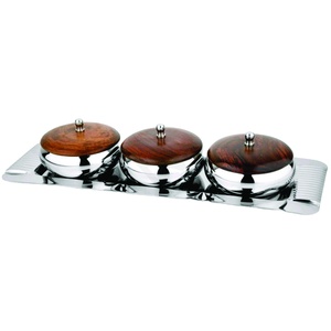 <b>Snack</b> Bowl Stainless Steel <b>Snack</b> Storage <b>Container</b> at Wholesale Price Set of 4 Pcs with Trey and Wooden Lid Designer - Product Image 1