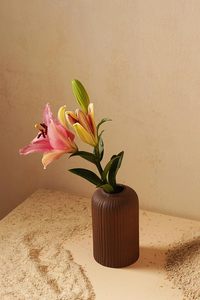 Brown Ribbed Ceramic Modern Round Flower Vase 4"-6" Diameter Tabletop Decorative Bud Vase for Home Wedding Shelf Decor - Product Image 5