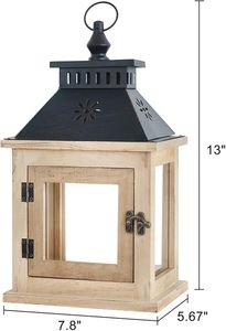 Farol de Madera Estilo Rústico para Decoración del Hogar, con Techo Metálico, para Mesa - Product Image 1