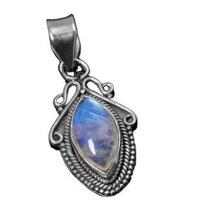 Rainbow Stone Pendant 925 Sterling Silver Unique Victorian Design Moonstone Charm Women Silver Jewelry Anniversary Wedding Gifts