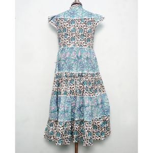 Robe longue vintage pour femme en coton, coupe trapèze, col rond, imprimé floral, manches courtes, avec ceinture boutonnée, respirante et séchage rapide - Product Image 6