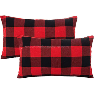 Christmas Decorations for Home Checkered <b>Cushion</b> <b>Cover</b> for Christmas with Vibrant Red Color Pillow <b>Cover</b> From India - Product Image 3