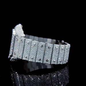 Montre mécanique de luxe VVS Diam avec breloque carrée, entièrement pavée de diamants Moissanite Pantherr, en acier inoxydable, 20 mm, style Hip Hop analogique - Product Image 3