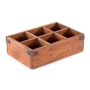 Rustic Wooden Caddy Storage Box Rectangular with Metal Handle for Living Room Sundries Handmade Single Tier Cutlery Holder - Product Image 6