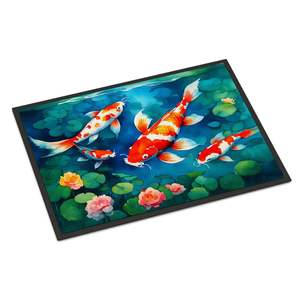 Paillasson Koi Fish antidérapant lavable à poils bas 24H X 36W tapis d'entrée intérieur extérieur pour porte d'entrée - Product Image 1
