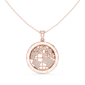14K Rose Gold Lab Grown Diamond Luxury Diamond World <b>Map</b> Pendant Necklace in Rose Gold The World Is Yours Design - Product Image 1