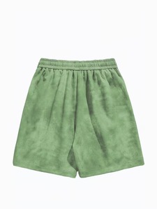 Ensemble 2 pièces décontracté en coton vert tie-dye avec t-shirt à col rond et short, personnalisable avec impression et délavage acide, 100 % coton respirant pour l'automne - Product Image 3