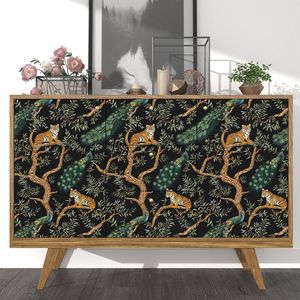 Carta da Parati Adesiva Effetto Tigre, Carta Adesiva Vintage con Pavone, Murale Floreale Animale Acquerello, Vinile Autoadesivo Impermeabile per Pareti - Product Image 2