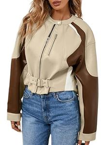 Blouson aviateur en cuir zippé court pour femme, décontracté et respirant, couleur unie, pour l'hiver, modèle 2026 - Product Image 2