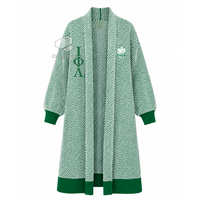 Cardigan long en maille chevron pour femme Iota Phi Lambda Sorority, ouvert sur le devant, avec poignets côtelés brodés