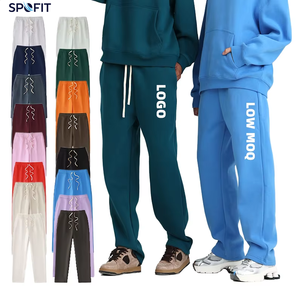 Custom Vintage Acid Wash Eco-Friendly Breathable Fleece Straight Flat Mid Waist Heavyweight Baggy Zipper Fly <b>Jogger</b> OEM Service - Product Image 1