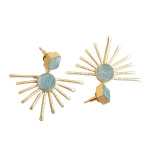 Boucles d'oreilles pendantes en laiton naturel, fabrication artisanale de qualité supérieure, semi-précieuses, finition polie, plaqué or, sans nickel, durables, qualité supérieure, prêtes pour le B2B - Product Image 3