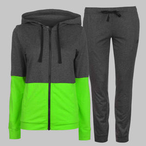 New Green Women Stripe <b>Patchwork</b> Two Piece Sweat suit Set / Gym Wear Tracksuit Set - Product Image 5