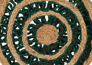 Sac à main bohème rond en jute avec motif ajouré vert, deux poignées, sac de plage d'été fait main pour femmes - Product Image 2