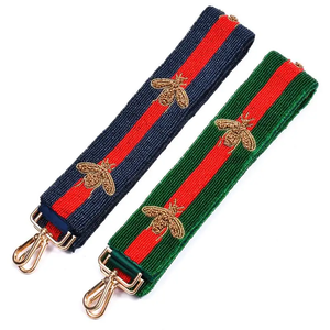 Luxury Corduroy Bag Strap With Bee Embroidery Red Stripe Green <b>Navy</b> Fashionable <b>Accessory</b> - Product Image 1