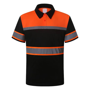 Men's <b>Orange</b> Black Reflective Safety <b>Polo</b> Shirt Short Sleeve Quick Dry Knitted Workwear Class 2 High Visibility - Product Image 1