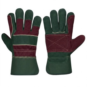 Gants de travail en cuir avec texture grainée, doigts antidérapants, bleu et beige, poignets droits, gants de sécurité polyvalents - Product Image 6
