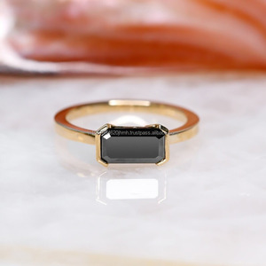 เพชรธรรมชาติสำหรับผู้หญิงแหวนหมั้นแหวนเพชรสีดำ14K แหวนซ้อนสีดำสีโรสโกลด์แหวนครึ่งนิรันดร์ - Product Image 1
