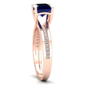 Bague de fiançailles REYES en or rose massif 14 carats avec diamant taille princesse 0,15 carat et saphir bleu, bijoux fins, prix de gros - Product Image 3