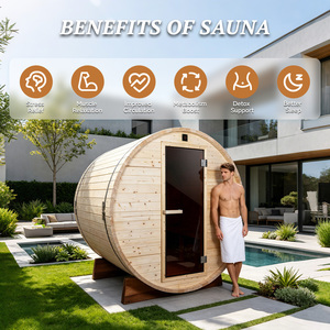 Sauna extérieur en forme de baril à montage facile, cabane en <span class=keywords><strong>bois</strong></span> préfabriquée, espace de repos modulaire pour jardin avec porte en verre trempé, en stock, prêt à être expédié - Product Image 2