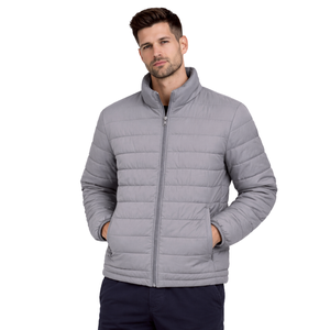 Chaqueta Acolchada Gris para Hombre, Ligera y Aislante para Invierno, con Cierre Completo de Cremallera y Cuello Alto - Product Image 1
