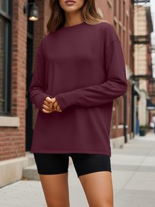 Pull à col rond à manches longues pour femme, couleur unie, tricoté, décontracté, 100% coton, respirant, toutes saisons - Product Image 5