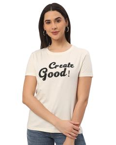 Ladies Casual Cotton Knitted Jersey T-Shirt Short Sleeve with Loose Fit Flock Printed Sustainable Manufacturing in India - Product Image 3