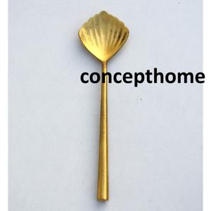 Cuillère à thé en acier inoxydable, forme coquille, faite à la main, gaufrée, manche long, poli miroir, écologique, plaqué argent, design moderne - Product Image 1