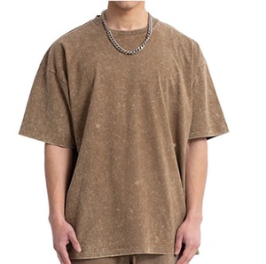 T-shirt en coton lavé surdimensionné pour homme, couleur unie, col rond, manches courtes, coupe décontractée - Product Image 1