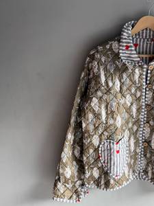 <b>Quilted</b> Cotton <b>Jacket</b> Women Stand Collar Full Sleeve Autumn Regular Length Patch Pocket Printed Fish <b>Pattern</b> GIFT FOR HER - Product Image 2