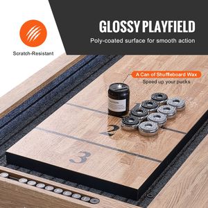 Tavolo da Shuffleboard per Sala Giochi Familiare da 2,7 m con Set di Gioco Bowling 2 in 1 e Superficie Antigraffio - Product Image 4