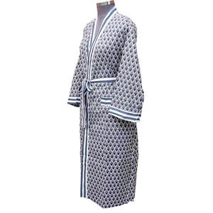 Robe Kimono Indienne en Coton Respirant à Col en V et Fermeture Ceinturée, Imprimée Numérique, Longueur Intégrale, Vêtement de Nuit Standard, Printemps - Product Image 2