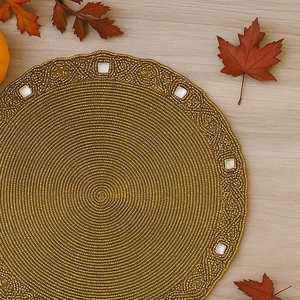 SET 2 Handmade Gold <b>Beaded</b> Floral Embroidery Eco-Friendly Customizable <b>Placemat</b> Mirrors 14 Inch Luxury Charger Table - Product Image 2