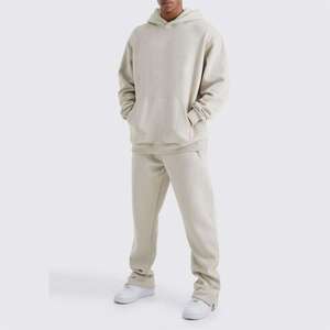 New Arrival Casual Men's Oversized Pullover Hooded Solid Color Tracksuits Custom Drop Shoulder Spring Hoodie & <b>Sweatpants</b> <b>Set</b> - Product Image 1