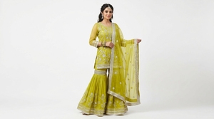 Vestido Mehndi Pakistaní para Mujer con Adornos Intrincados, Colores Vibrantes y Moda Nupcial Tradicional del Sur de Asia - Product Image 4